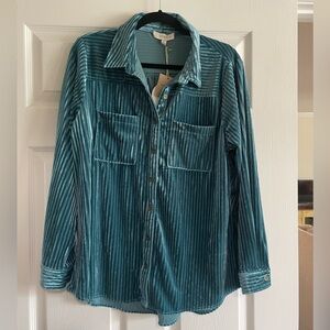 UMGEE+ Blue/Turquoise Corduroy Button Down Top NWT